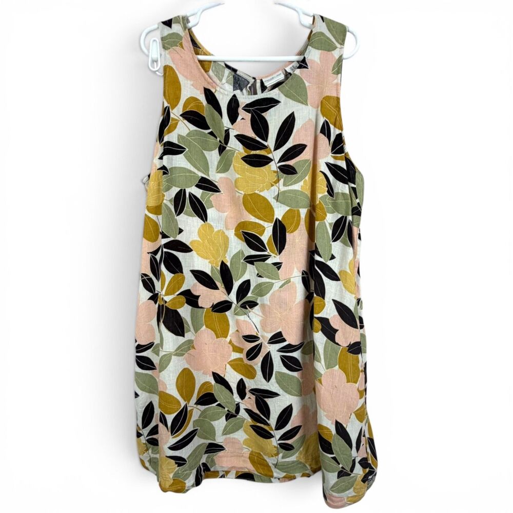 linen botanical shift dress floral pockets coastal boho lagenlook rachel zoe 2x
